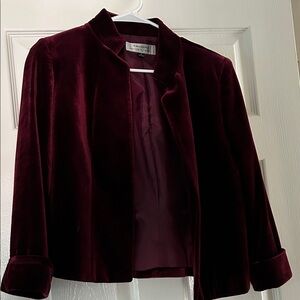 Tahari Deep Burgundy Velvet Open-Front Blazer